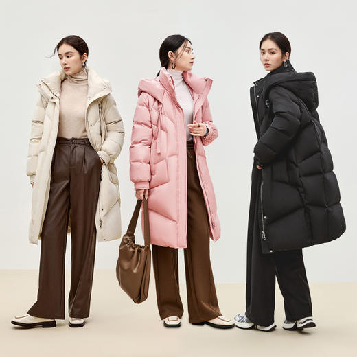 【内购】简约廓型感中长款几何分格绗缝充绒立领连帽羽绒服-W44Y55972 商品图4