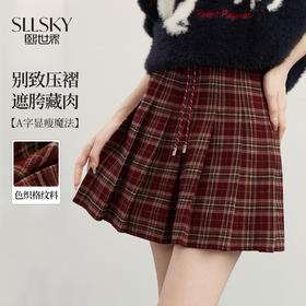 【11/19新品】熙世界复古学院风红格纹百褶短裙女士高腰显瘦a字半身裙2025秋冬
