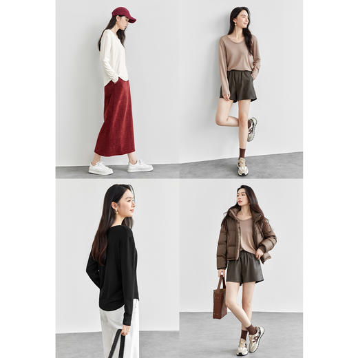 【内购】舒适休闲基础款打底衫气质V领落肩修身超弹长袖T恤-W51T80213X 商品图1