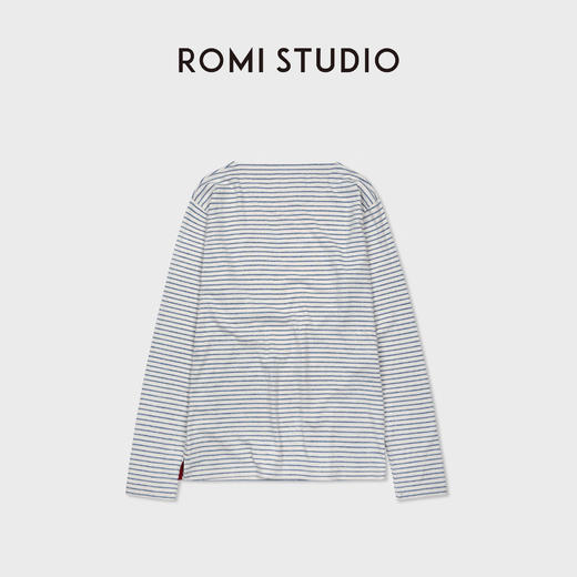 ROMI STUDIO索罗娜天丝舒适蓝白条纹印花长袖打底上衣 RWCASU6224 商品图1