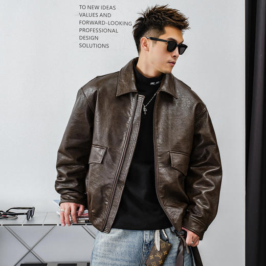 徐太浪【轻熟风 复古美式】PU皮翻领羽绒服男冬季保暖防寒服外套 商品图0