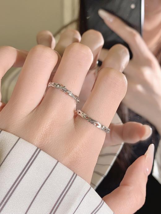 卡蒂罗KADER 爱意缠枝情侣对戒 925银素圈冷淡风甜美森系卷草纹闪锆铺缀藤蔓闪耀浪漫可调节一对 恋爱告白 商品图3