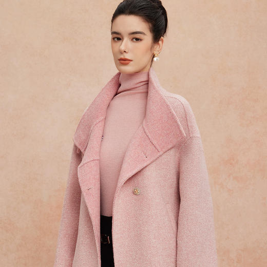 QH909斯尔丽2025新款韩版宽松廓形斜纹杂花纹理时尚双面双色羊毛大衣 商品图4