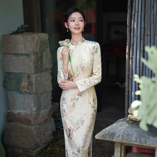 新中式素雅丝绒，长袖毛绒旗袍LY25165 商品图2