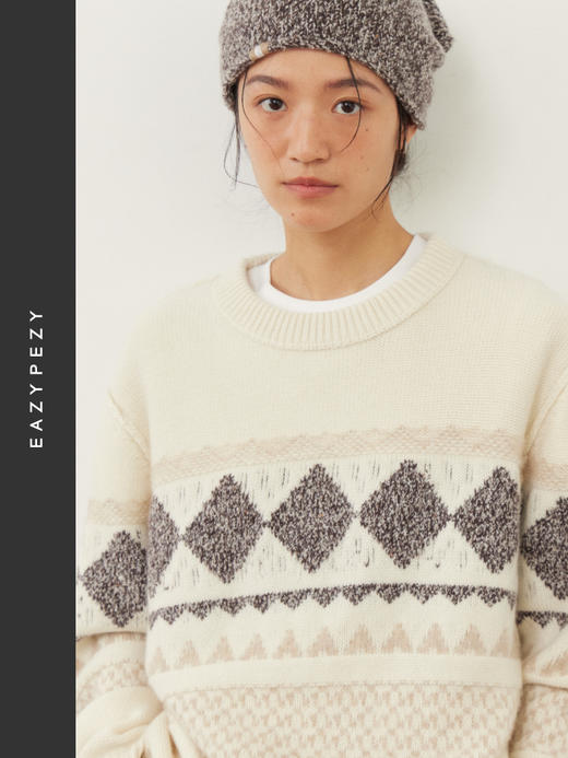 雪山提花正反两穿羊绒套头衫 商品图1