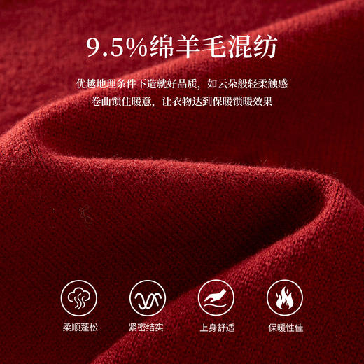 【周四狂欢价】熙世界趣味减龄小马提花毛衣女冬季假两件撞色翻领拼接红色针织衫 商品图3