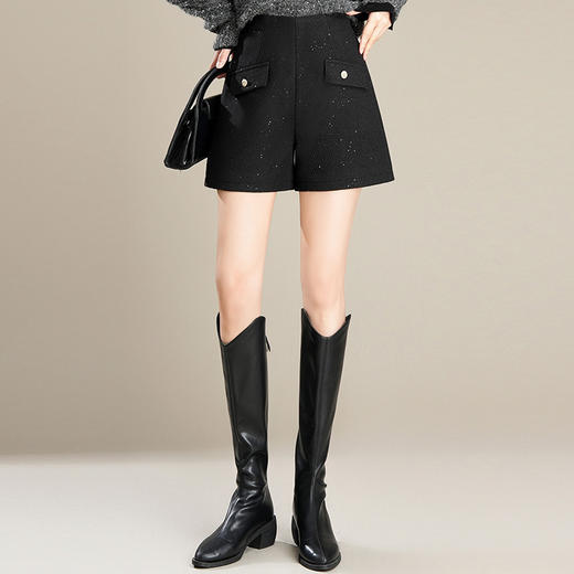 「自」全新升级【铂金会员128/天猫169/差价41】(05831)洛诗琳气质毛呢短裤2025秋冬新款加厚高腰显瘦阔腿短裤女 商品图2