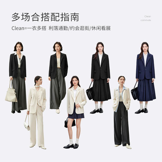 【内购】气质通勤平驳领带肩垫单排扣装饰盖袋宽松西装外套-143X56552 商品图4