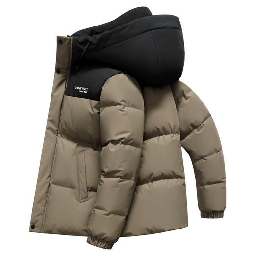 半身缘男女装 冬季男女同款情侣款连帽撞色拼接户外肌理感格纹羽绒服2556 商品图4