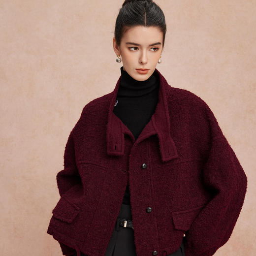 QH911斯尔丽25新款含苏力羊毛颗粒质感宽松斗篷感配同面料时尚羊毛大衣 商品图4