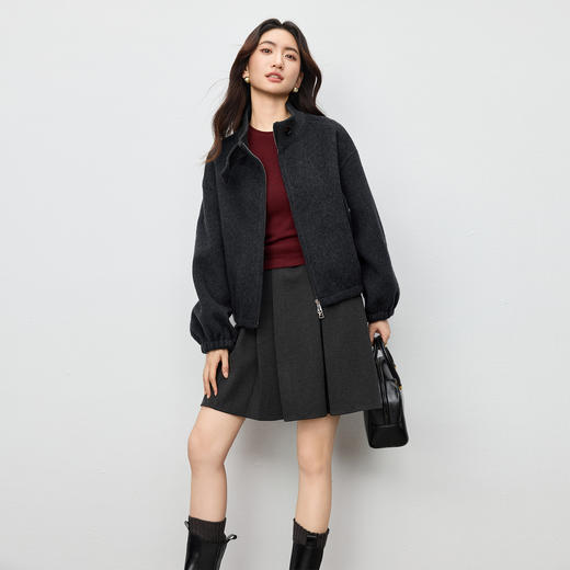 【内购】【绵羊毛保暖】格雷系通勤立领松紧设计插肩袖宽松显瘦不臃肿外套-W54OG8774 商品图2
