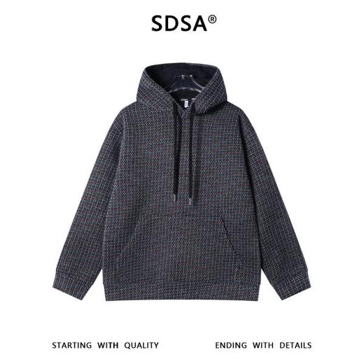 SDSA男士秋冬新款痞帅男装高级感绒毛条纹抽绳连帽卫衣百搭上衣 商品图0
