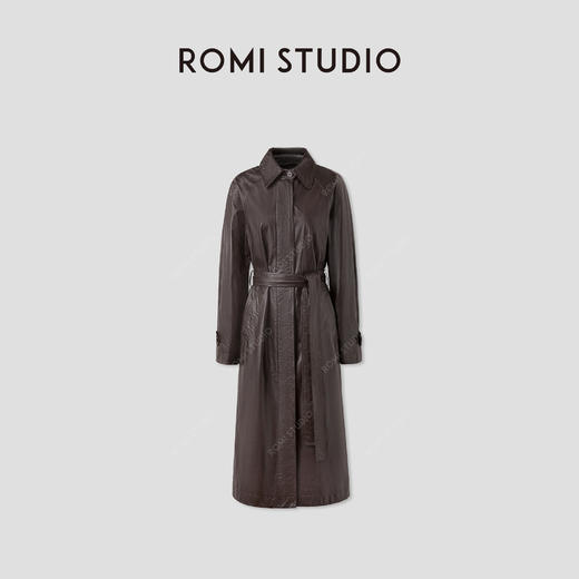 ROMI STUDIO“棕标系列”进口小牛皮轻蜡肌理感皮大衣 RWCAS85168 商品图0