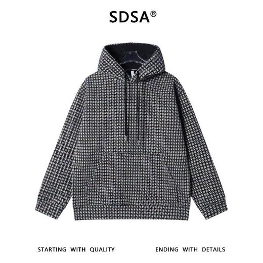 WY1355SDSA秋冬新款痞帅男装简约宽松彩色千鸟格设计抽绳连帽卫衣百搭 商品图1