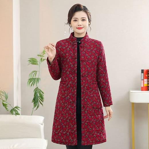 妈妈装秋冬新款中长棉袄中老年女士民族风立领唐装棉衣服加厚外套 商品图1