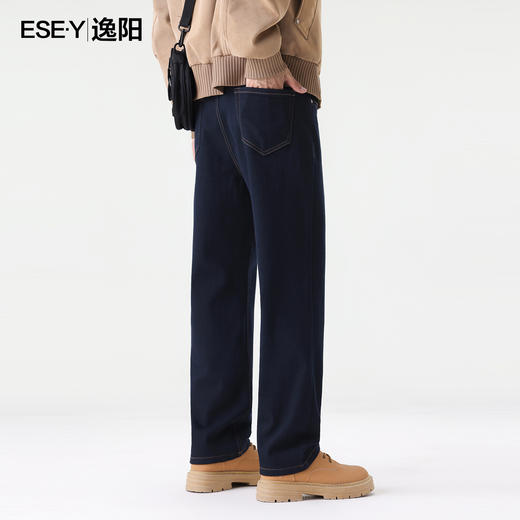 【逸阳男裤-深蓝色-加绒-直筒牛仔】逸阳冬款加绒不易褪色保暖牛仔直筒裤1618 商品图2