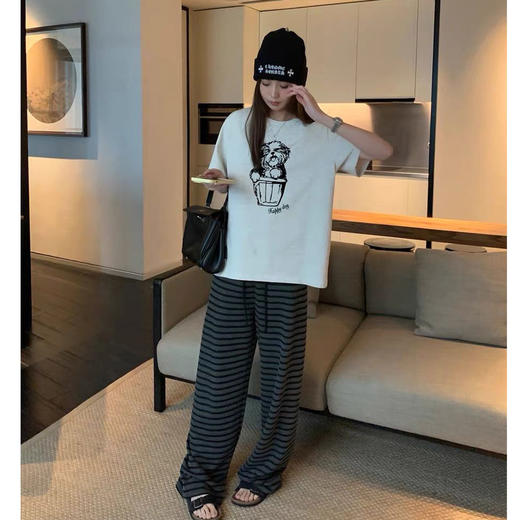 宽条纹超柔慵懒布制裤-纪念日百货门店同款167046537 商品图2