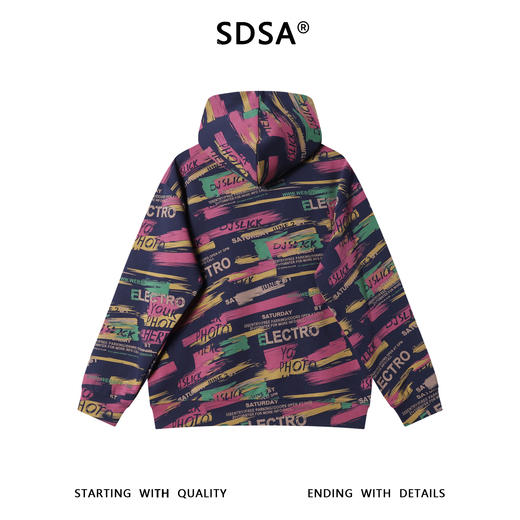 SDSA男士秋冬新款痞帅男装简约美式撞色印花字母连帽卫衣百搭宽松 商品图4