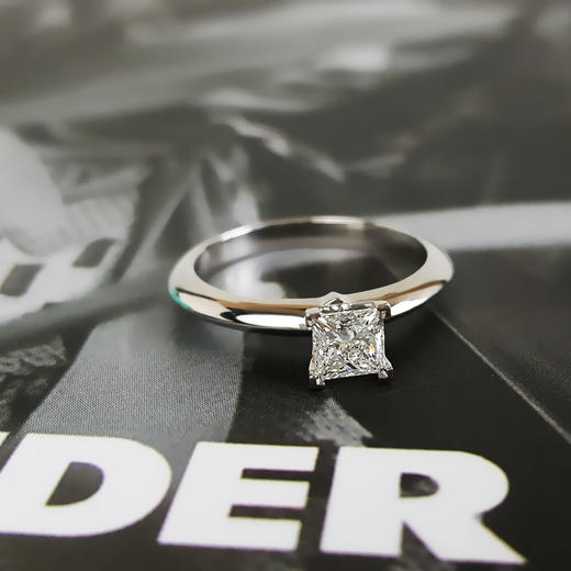 【95新】Tiffany & Co.蒂芙尼Pt950铂金0.48ct方钻钻戒51号271025TJ23 商品图4