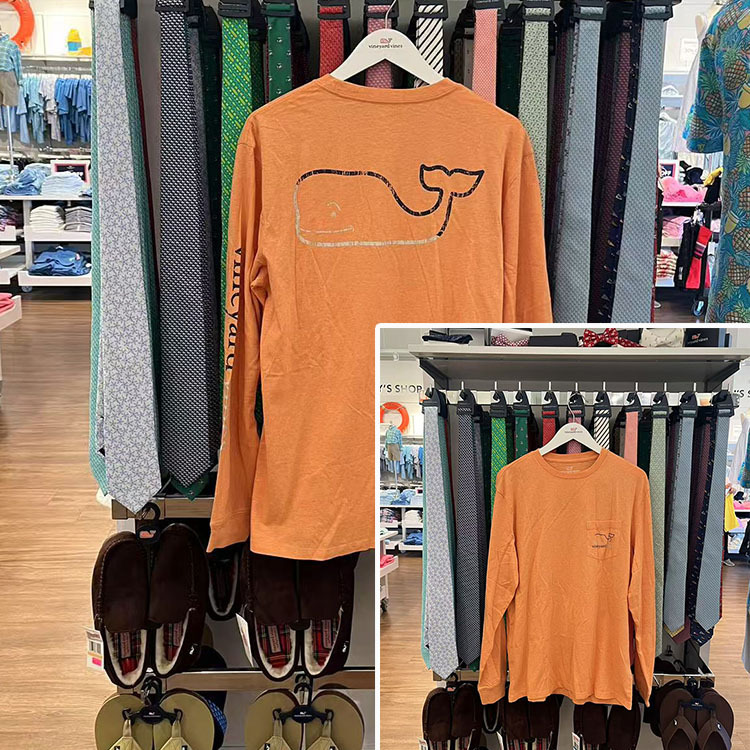 Vineyard Vines/鲸鱼 男士春夏透气纯棉个性印花圆领长袖休闲T恤