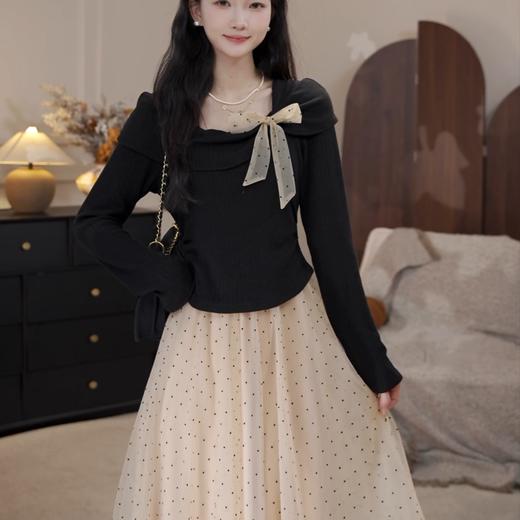 鹿向南「冬日暮光」法式千金风气质女秋冬新款加绒假两件连衣裙 商品图1