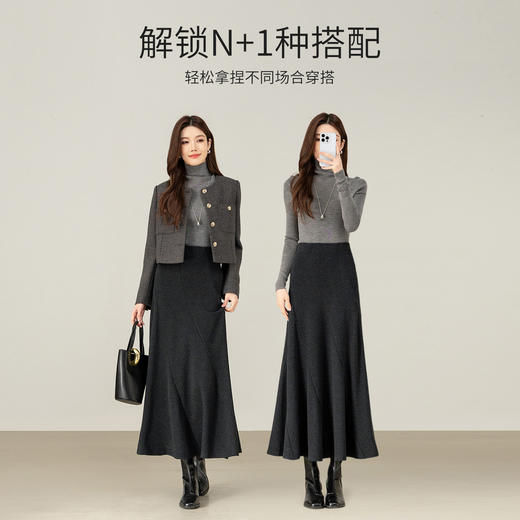 【内购】【遮肉显瘦】时尚通勤弹力高腰斜裁拼接设计厚针织呢鱼尾裙-W54QA4885 商品图2