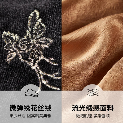 【内购】【假两件】优雅国风立领斜襟盘扣撞色拼接毛绒边喇叭袖修身连衣裙-Q54LV3705 商品图4