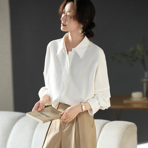 【内购】【莱赛尔棉休闲衬衫】时尚通勤落肩袖H型莱赛尔含棉衬衫-153CA3249X 商品图2