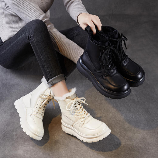 增高厚底马丁靴，加绒保暖羊皮毛一体休闲雪地靴ZM258760 商品图1