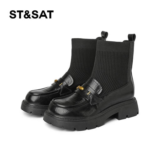 星期六加绒时髦压纹学院风袜筒靴SSD4118T45 商品图8