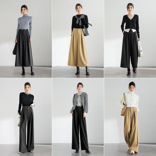【内购】气质通勤拼接腰头高腰裙裤显瘦内工字活褶橡筋后腰A字休闲裤-144K56925 商品图3