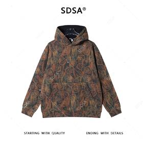 SDSA男士秋冬新款痞帅男装潮牌撞色抽象设计连帽卫衣百搭时尚上衣