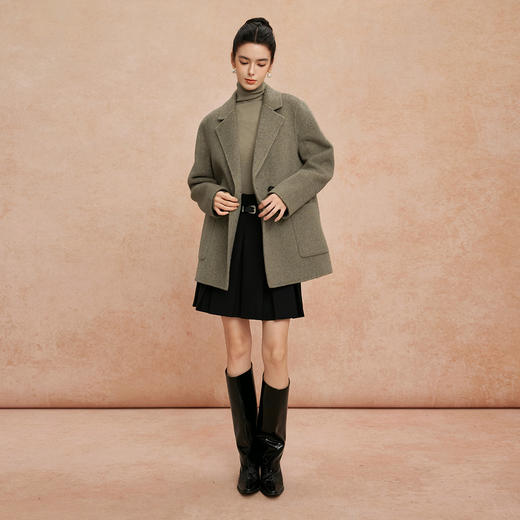 QH908斯尔丽2025新款软糯滑爽一手长及臀时尚减龄H型双面呢羊毛大衣 商品图8