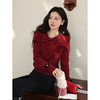 鹿向南「雷诺柔裘」大翻领蝴蝶结红色针织毛衣女秋冬保暖显瘦上衣 商品缩略图4