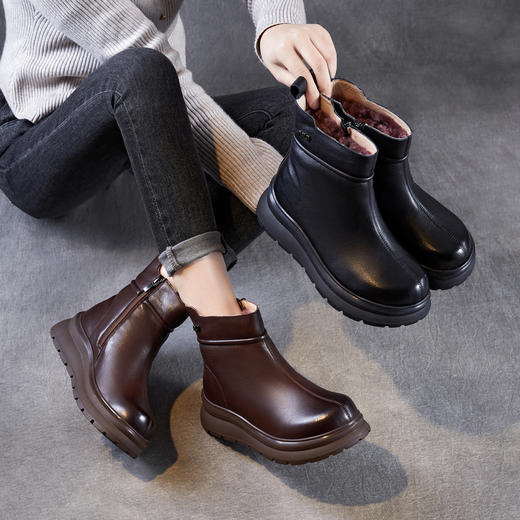 真皮厚底羊毛雪地靴，加厚抗寒保暖东北防滑棉鞋皮靴ZM258762 商品图1