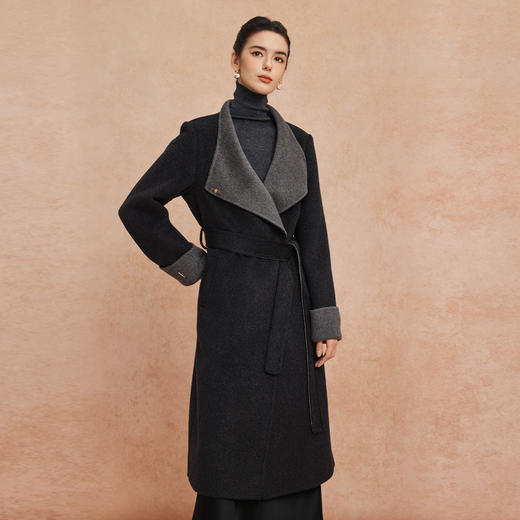 QH917斯尔丽25新款双面双色修长显瘦气质长款羊毛大衣 商品图7
