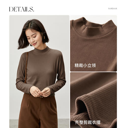 【内购】简约通勤净色打底衫套头立领坑条磨毛针织厚实弹力上衣-W44S57116 商品图4