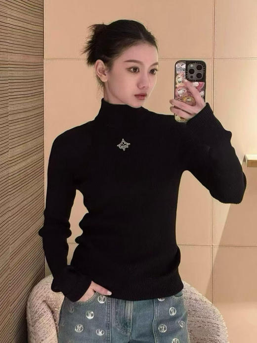 驴家 25秋冬新款 徽标刺绣黑色高领打底衫(TM) 商品图3