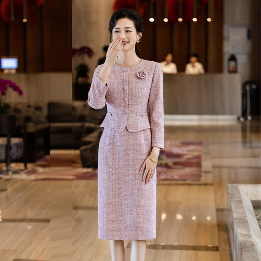 2025秋新款礼服 小香风荷叶边婚庆婚宴妈妈喜婆婆连衣裙 商品图3