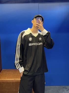 .奥莱订单！ 男女同款！ ad经典三条杠宽松休闲V领复古风长袖