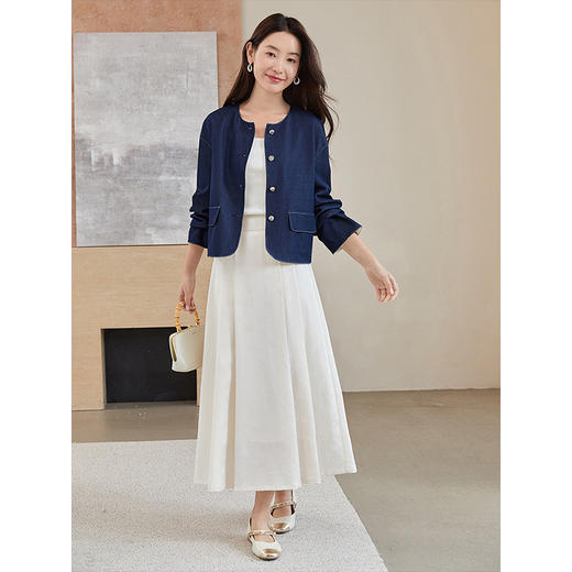 【年货节】熙世界轻国风新中式牛仔外套女2025秋装撞色提花长袖短款开衫上衣 商品图4