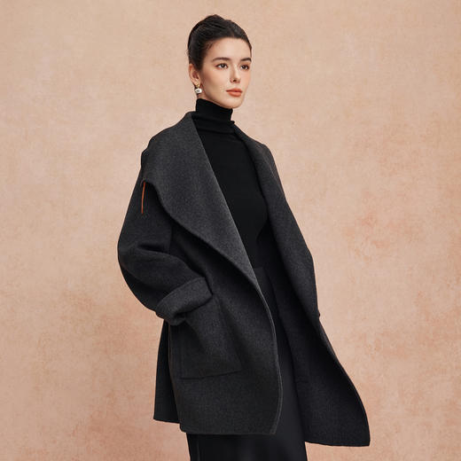 QH913斯尔丽25新款软糯经典翻领欧范OL气质中长款大衣 商品图10