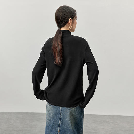 【内购】都市白领半高领糯舒适直筒落肩分割线开叉下摆针织外穿型打底衫-144T57233 商品图3