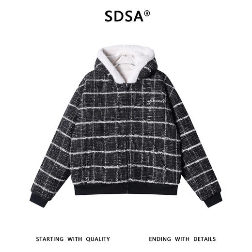 25178SDSA秋冬新款痞帅男装简约撞色格纹刺绣字母拉链连帽棉服重工百搭 商品图1