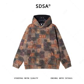SDSA男士秋冬新款痞帅男装撞色扎染植物花卉连帽卫衣宽松百搭上衣