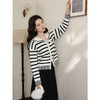 鹿向南「里费小岛」杏黑条纹长袖毛衣女秋冬季小众时尚外搭上衣女 商品缩略图3