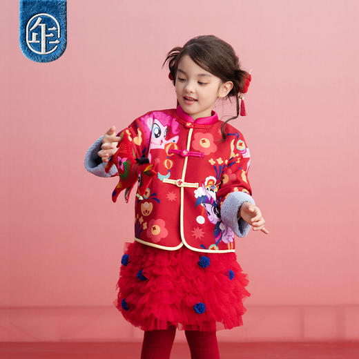 小马宝莉联名年衣童装唐装冬季新款女童卡通小马宝莉撞色满印唐装 商品图2