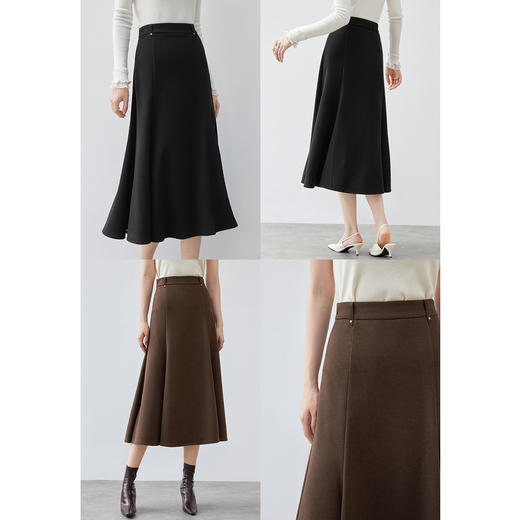 【内购】简约通勤高腰A字裙橡筋后腰撞钉装饰垂感大摆弹力针织半身裙-154QA3634X 商品图2