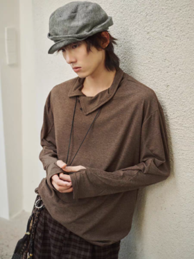 共和GongheRepub/GH24038/秋冬斜开叉高领可扣长袖T恤