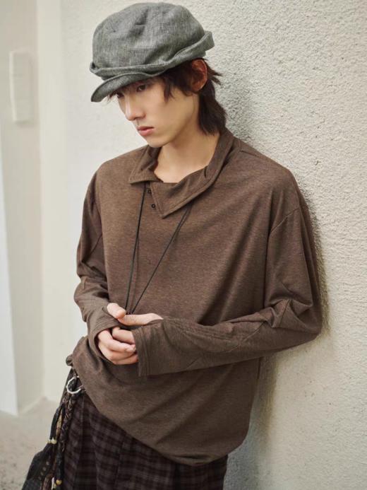 共和GongheRepub/GH24038/秋冬斜开叉高领可扣长袖T恤 商品图0